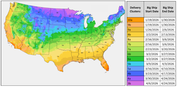 Map of the United States with each agronomic region highlighted and numbered